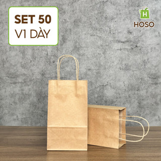 50 Túi giấy mini kraft Nhật nâu đựng mỹ phẩm, túi xi măng nhỏ đựng quà có quai V1