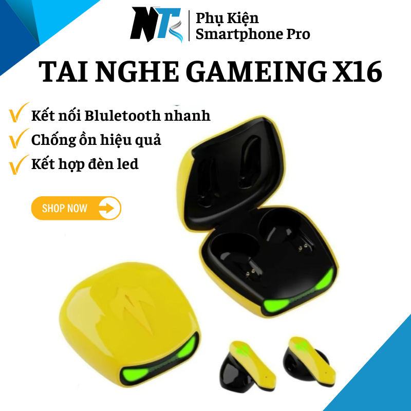 Tai nghe Gaming X16 kết nối Bluetooth không dây V5.2 độ trễ cực thấp, âm thanh lớn