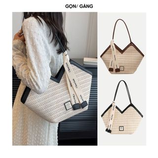 Túi xách cói đi biển size to vintage quai da đeo vai thời trang đi du lịch đựng đồ chụp ảnh mẫu mới