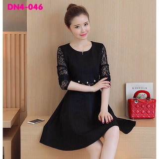 [Kèm ảnh thật] Đầm xoè tay dài phối ren