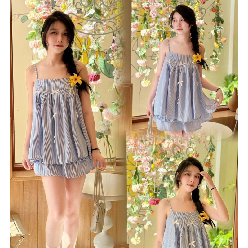ĐẦM MIDI SỌC XANH 2S CỔ YẾM 🍁🍁 🍁