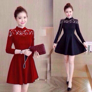 [Kèm ảnh thật] Đầm xoè tay dài phối ren