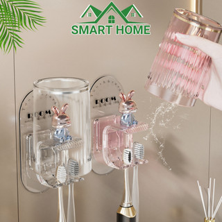 Kệ Để Bàn Chải Đánh Răng Hình Gấu Có Kèm Cốc Giá Đựng Bàn Chải Treo Cốc Súc Miệng Dán Tường Smart Home - KDR03