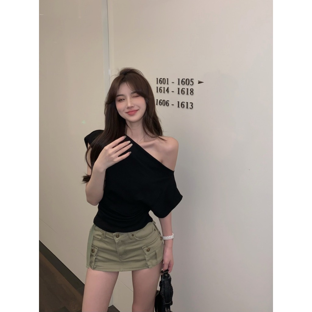 Áo croptop trễ vai cánh dơi rúm eo chất bodyzip áo thun nữ tay ngắn lệch vai thiết kế nhún eo sang chảnh A185 HANASU | BigBuy360 - bigbuy360.vn