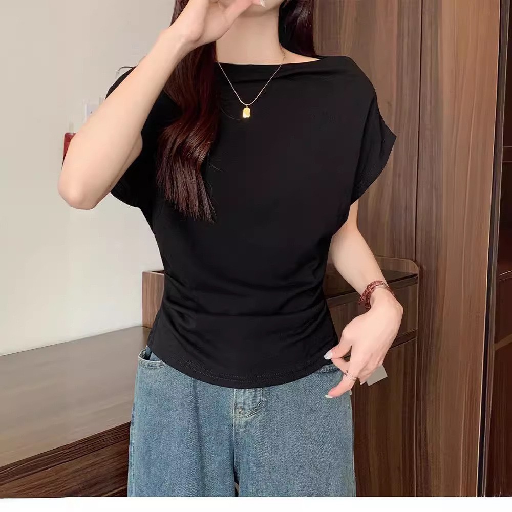 Áo croptop trễ vai cánh dơi rúm eo chất bodyzip áo thun nữ tay ngắn lệch vai thiết kế nhún eo sang chảnh A185 HANASU | BigBuy360 - bigbuy360.vn