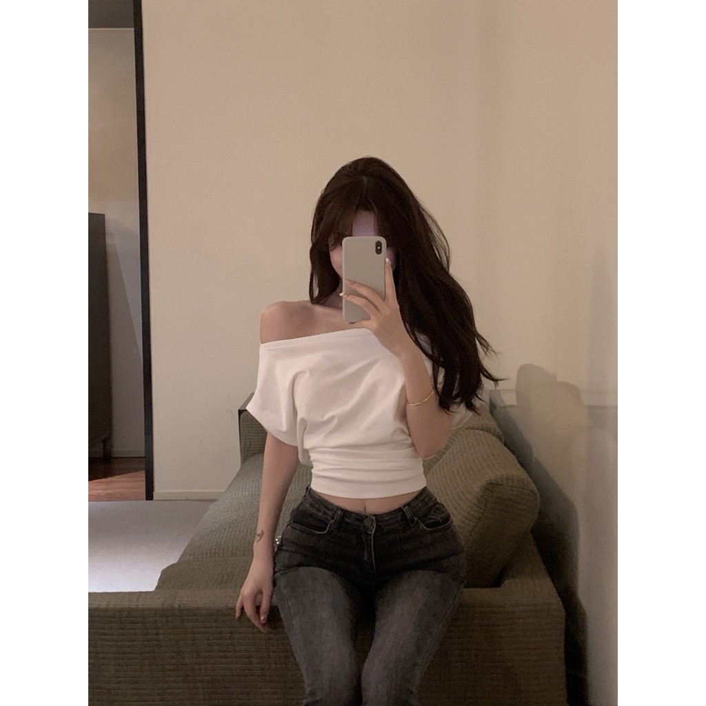 Áo croptop trễ vai cánh dơi rúm eo chất bodyzip áo thun nữ tay ngắn lệch vai thiết kế nhún eo sang chảnh A185 HANASU | BigBuy360 - bigbuy360.vn