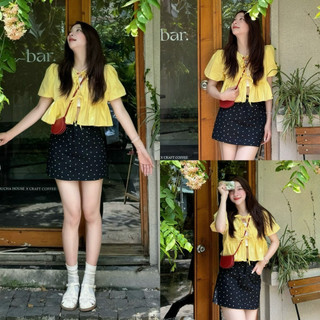 Áo babydoll tay ngắn croptop, áo sơ mi tay phồng thắt nơ -Tina
