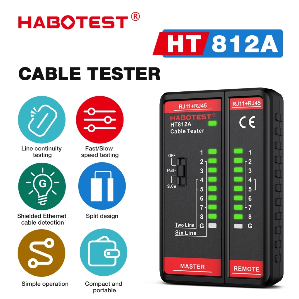 (Bảo hàng 1 năm)HABOTEST HT812A Kiểm tra cáp mạng 8P/6P/4P/2P Cáp LAN Công cụ theo dõi đường dây