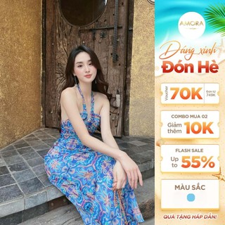 Đầm maxi đi biển xếp ly ngực,váy maxi cúp ngực cột nơ ,đầm yếm đi biển dáng dài hở lưng du lịch A99