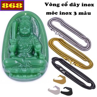 Mặt Phật Bất động minh vương đá xanh kèm vòng cổ dây chuyền inox rắn + móc inox - Phật bản mệnh
