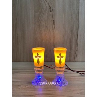 2 cây đèn ly điện thủy tinh cao 14cm - đèn bàn thờ công giáo