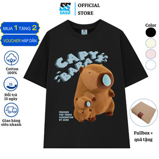 Áo thun nam nữ form rộng unisex SASU local brand vải cotton cao cấp cổ tròn in capybara