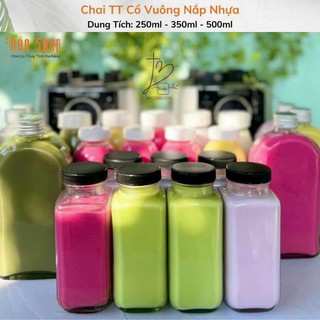 COMBO 5 CHAI VUÔNG THỦY TINH ĐỰNG NƯỚC ÉP, NƯỚC CAM 500ML - Nắp nhựa đen