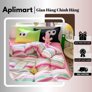 Bộ chăn ga cotton, chăn ga gối poly hàn quốc họa tiết your voice