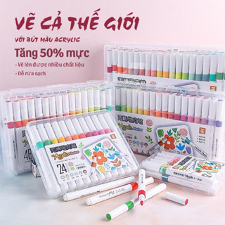  Bút màu ACRYLIC Marker Bản Nâng Cấp Đầu Nhọn Có Thể Vẽ Lên Đồ Vật Nhẵn lau được khi dính lên da 