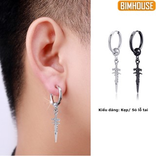 Bông tai nam BIMHOUSE, khuyên tai titan không gỉ hình thanh gươm kiểu sỏ và kẹp tai không cần bấm lỗ