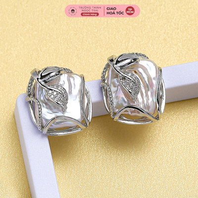 Bông Tai Ngọc Trai Dị 12ly Màu Trắng Hình Vuông Thời Trang - Ngọc Trai Trường Thịnh