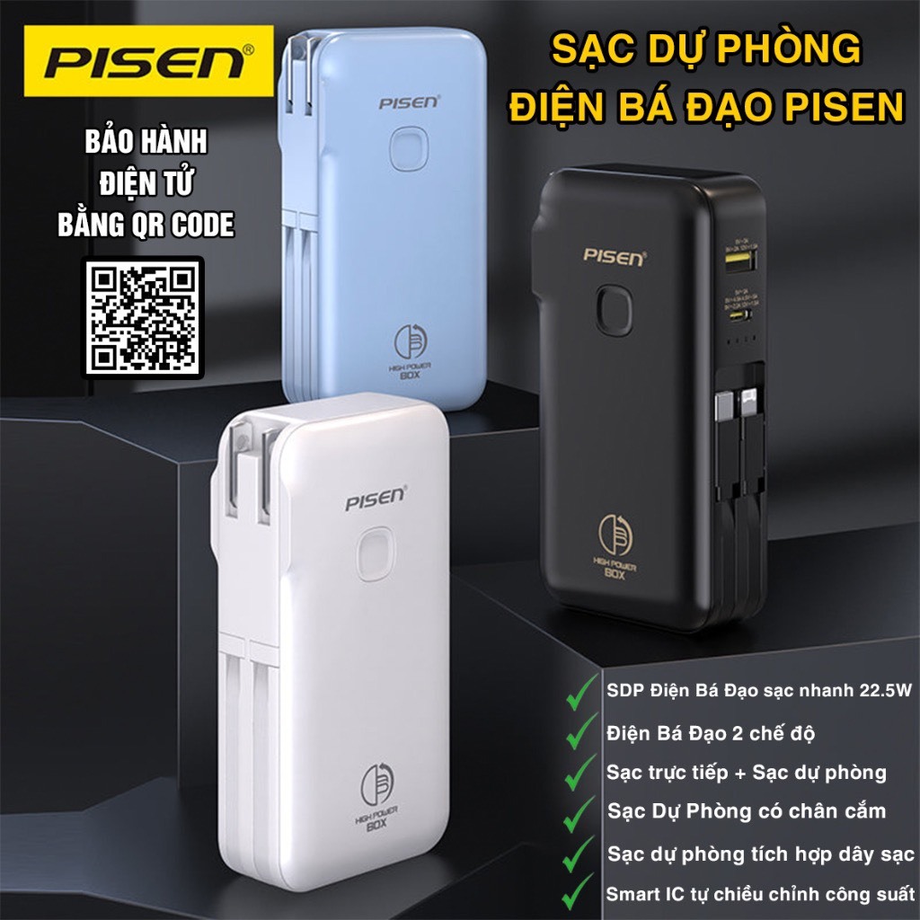 Sạc dự phòng Pisen Chính Hãng 10000mAh Sạc Nhanh | An toàn cho điện thoại