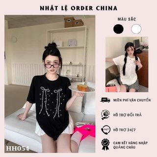 Áo phông nữ đính nơ đá phong cách mới cá tính năng động hàng QC cao cấp- HH054