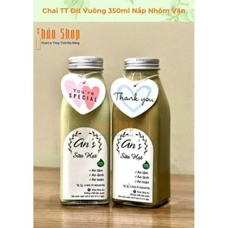 Combo 5 Chai Thủy Tinh Vuông 350ML - Chai đựng nước nắp nhôm bạc