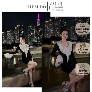 Đầm body cổ tim tay dài phối bèo sang chảnh sexy