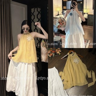 Váy đầm yếm maxi, đi biển,chân váy midi, cổ yếm dây buộc eo thiết kế cao cấp sang chảnh, đi biển, đi chơi,dự tiệc