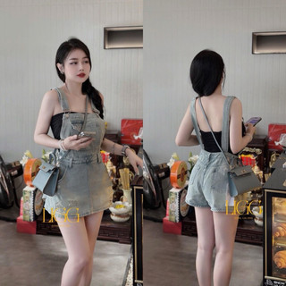 Quần yếm jeans nữ 2 dây mài rách