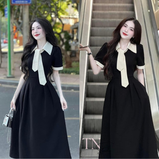 Set váy nữ - Đầm dự tiệc dáng dài phối cà vạt tone đen Mymy.Stores