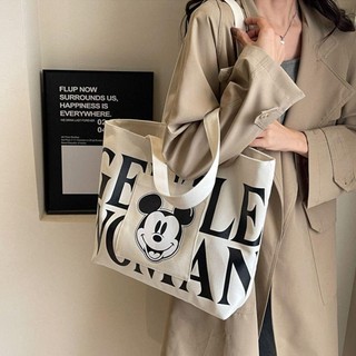 Túi tote vải canvas đi học đi chơi in hình Mickey, Minnie đeo vai thời trang đựng vừa a4 laptop