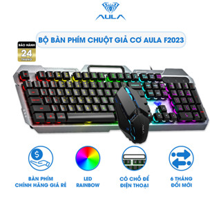 Combo Chuột Bàn Phím Giả Cơ Có Chơi Game Dây Giá Rẻ AULA F2023 Có Đèn Led Rainbow Gaming Chính Hãng