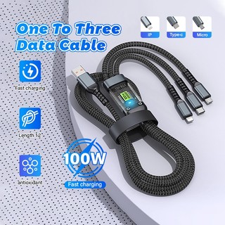 Dây Sạc Tự Ngắt - Dây Cáp Sạc Nhanh 100W Micro USB Type C 3 Trong 1 6A 