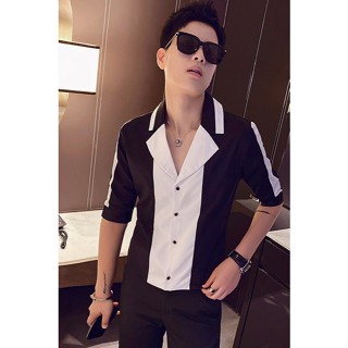 áo sơ mi, áo sơ mi nam tay lỡ phối màu phong cách hàn quốc  trẻ trung - N12