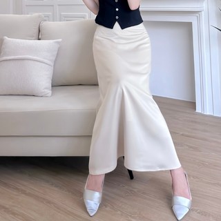 Chân váy lụa chữ A dáng dài 2 lớp chất lụa Mintshe