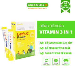 Vitamin c hàn quốc dạng bột bổ sung vitamin c, kẽm condition let's c family hộp 30 gói