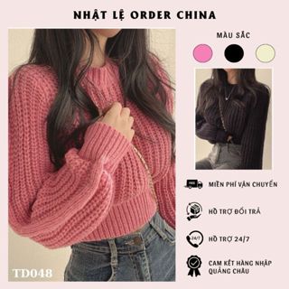 Áo len dệt kim dáng vừa tay phồng cổ tròn phong cách Hàn Quốc cho nữ  hàng QC cao cấp ( KÈM ẢNH THẬT)- TD048
