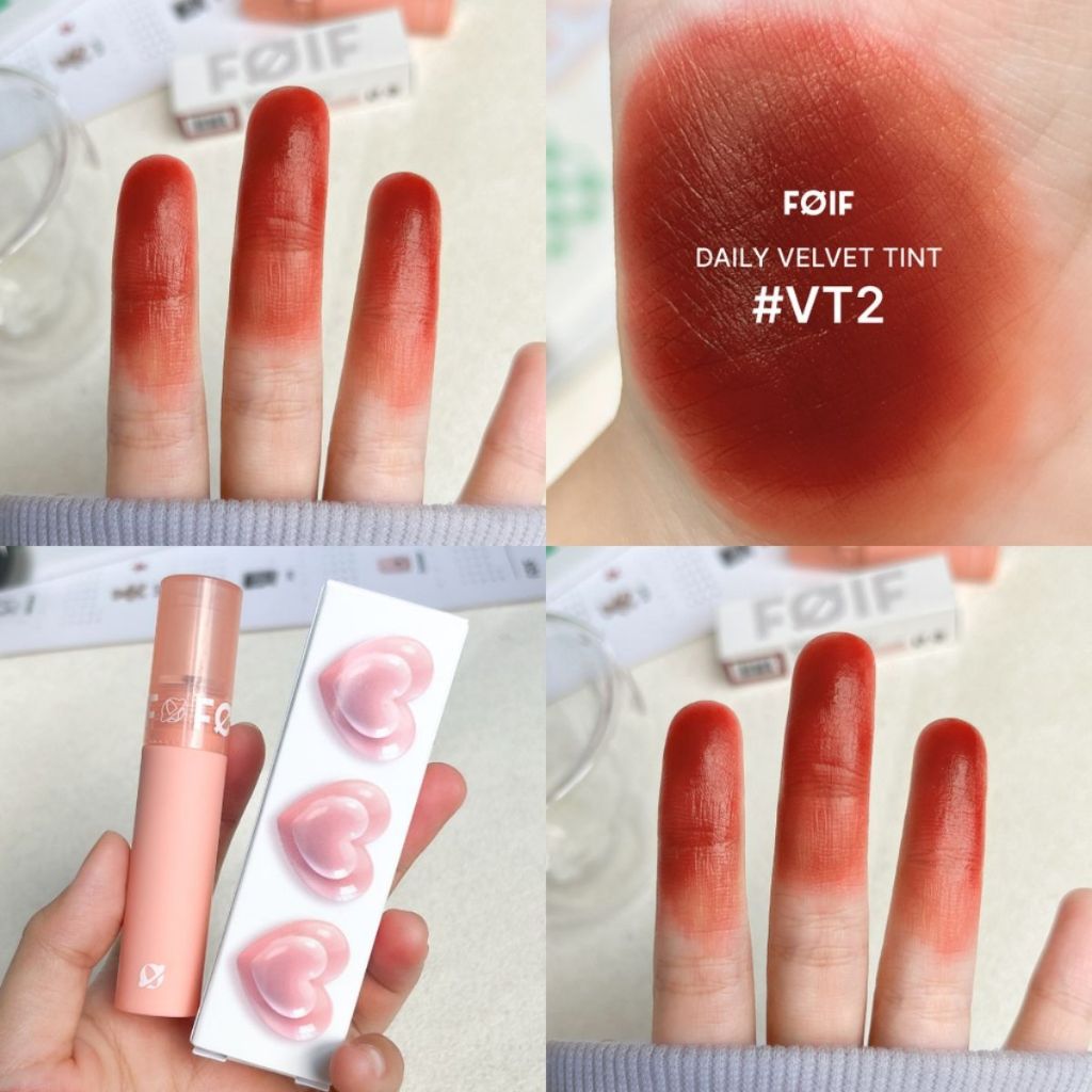 Son Kem Lì FOIF Daily Velvet Tint 3g VT2 màu Cam đỏ ánh nâu Bonny Wood mềm mịn lâu trôi
