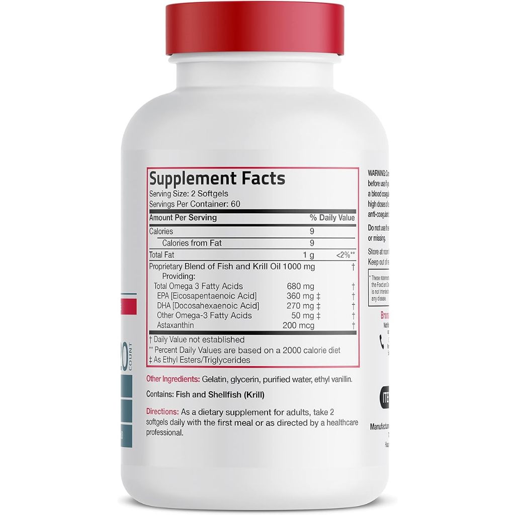 Dầu Nhuyễn Thể Bronson Omega-3 Fish + Krill Oil 1000mg - Viên Uống Bổ Mắt, Hỗ Trợ Tim Mạch 120 viên