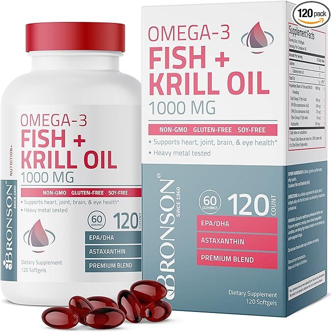 Dầu Nhuyễn Thể Bronson Omega-3 Fish + Krill Oil 1000mg - Viên Uống Bổ Mắt, Hỗ Trợ Tim Mạch 120 viên