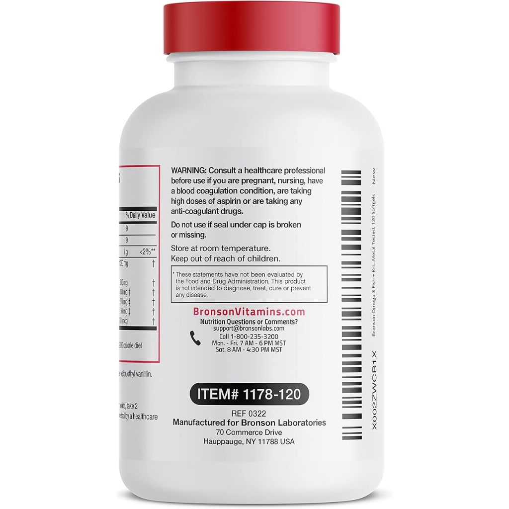 Dầu Nhuyễn Thể Bronson Omega-3 Fish + Krill Oil 1000mg - Viên Uống Bổ Mắt, Hỗ Trợ Tim Mạch 120 viên