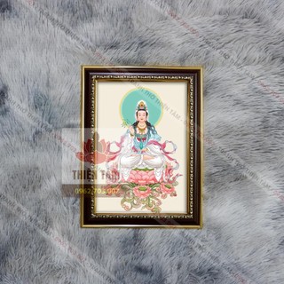 Tranh Phật Quan Âm Bồ Tát size nhỏ 27x36cm bằng vải phủ bóng khung composite xịn xò