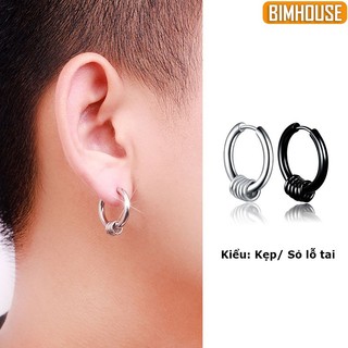 Bông tai BIMHOUSE, khuyên tai tròn bạc titan nam nữ hipster phong cách thời trang kiểu sỏ và kẹp vành tai