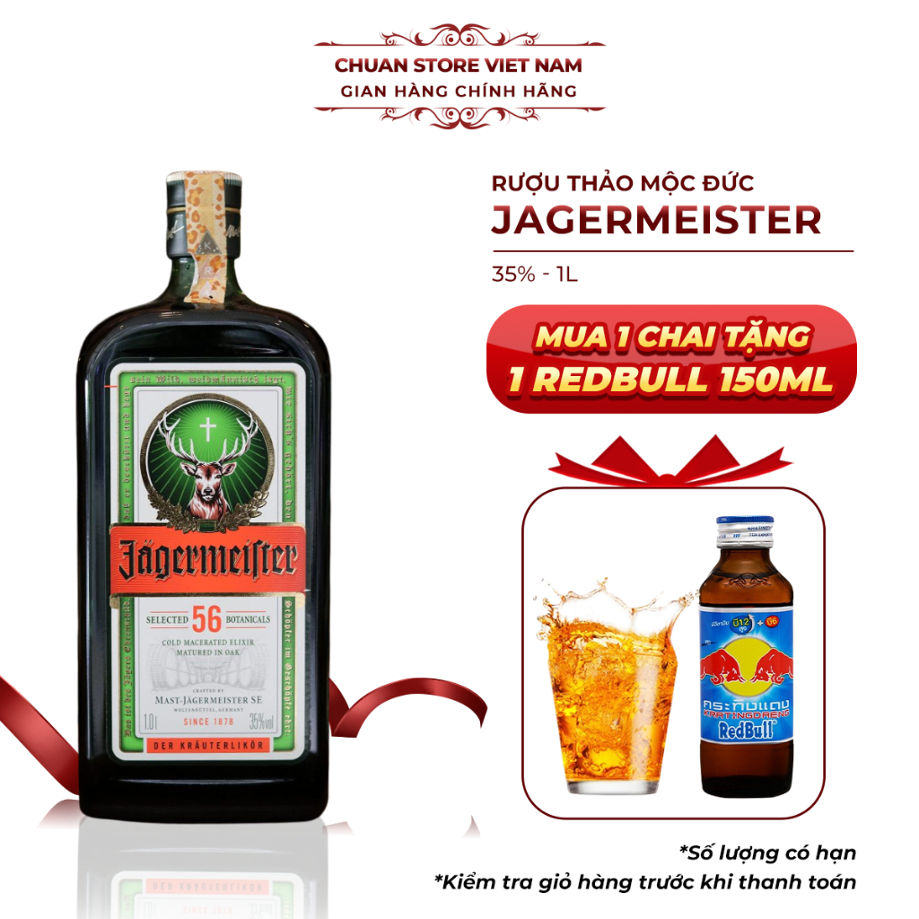 Rượu thảo mộc Đức Jagermeister 35% chai 700ml 1L hương vị thơm ngon và mạnh mẽ - Hàng chính hãng