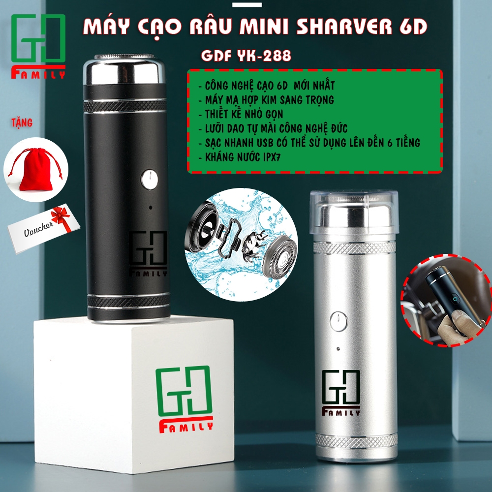 Máy cạo râu cầm tay mini Shaver 6D GDF YK-288 kháng nước IPX7 cao cấp nhỏ gọn với 9 lưỡi dao tự mài,