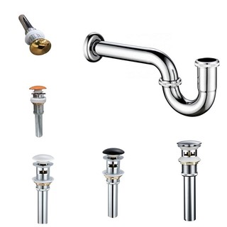 Bộ xả lavabo bằng inox mạ điện kiểu chữ P màu trắng bóng với nút nhấn xả nhiều màu sắc