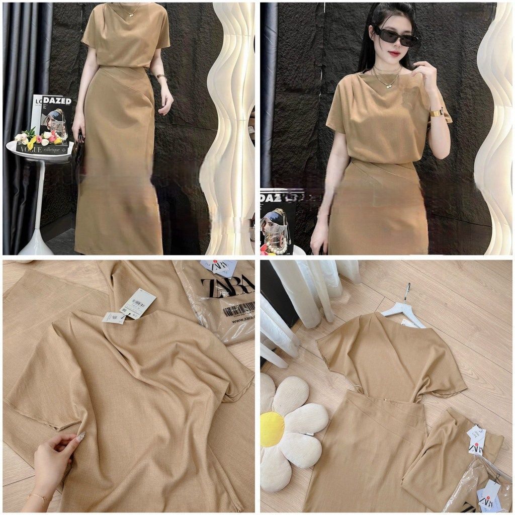Set áo váy nâu Quảng Châu thiết kế tay hến siêu xinh, Set đồ nữ công sở vintage trẻ trung | BigBuy360 - bigbuy360.vn