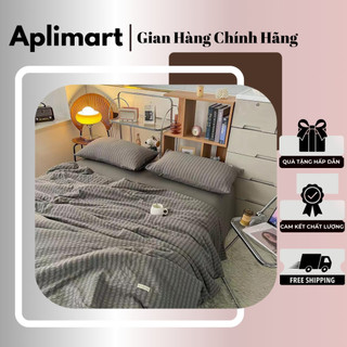 Bộ chăn ga gối cotton đũi chăn chần - đũi kẻ mềm mịn mát