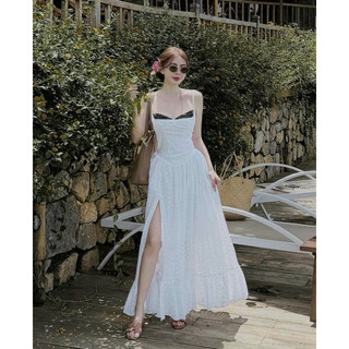 ĐẦM MIDI TRẮNG REN HOA 2S ĐAN DÂY LƯNG
