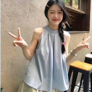 Áo cổ yếm babydoll xếp ly form rộng, áo hai dây babydoll phong cách Hàn Quốc - Tina