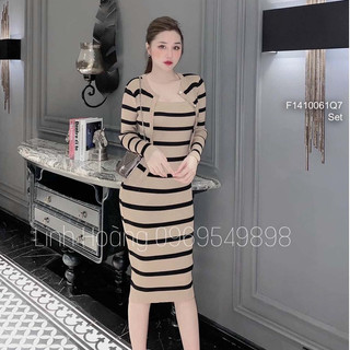 Set len sọc áo khoác tay dài phối đầm body 2 dây!