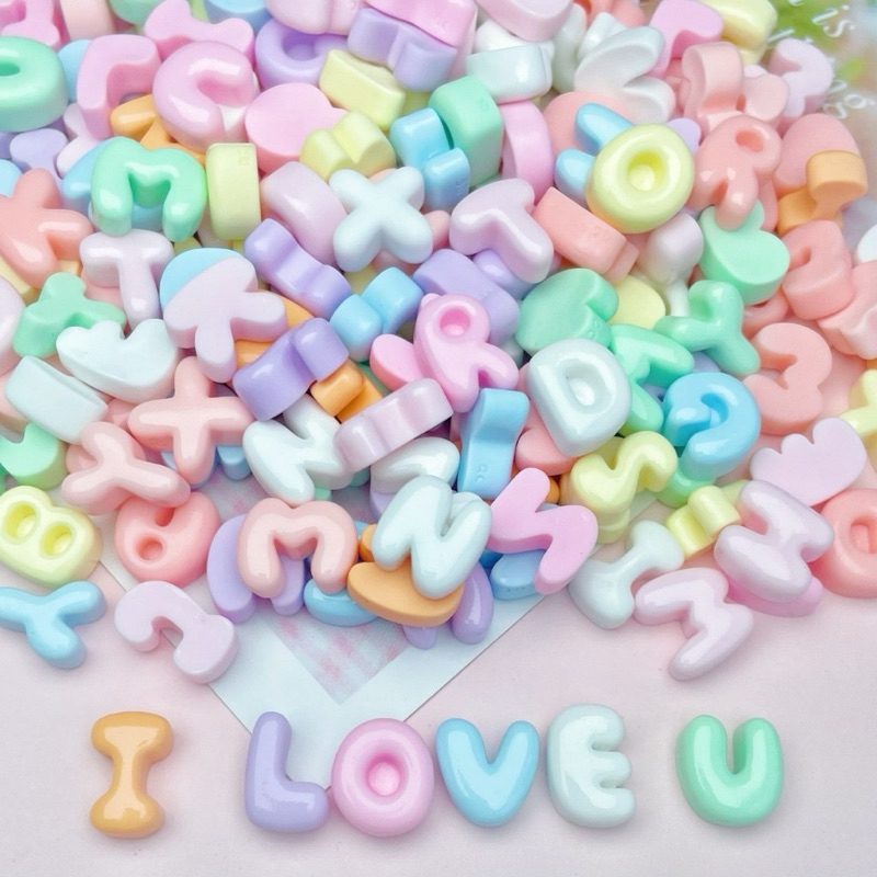 Chamr chữ pastel 1 CM Tặng kèm keo - Charm mũ nón bh, đồ DIY, trang trí kẹp tóc, ốp điện thoại, decor